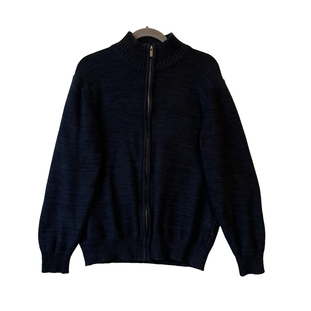 Tricots St Raphael Mock‎ Neck Full Zip Knit Cardigan Sweater Men's L Navy Preppy